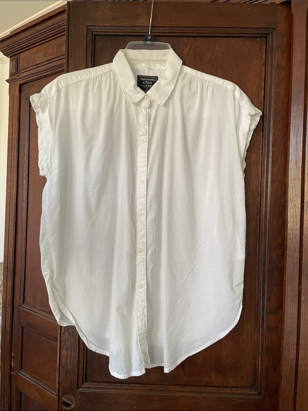 Abercrombie & Fitch Cotton Blend White Short Sleeve Button Down Shirt Blouse Top